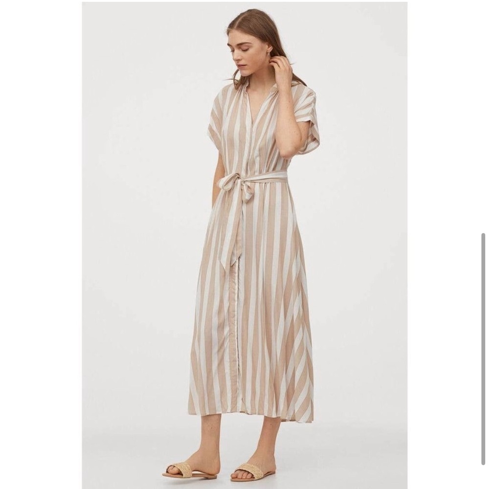 H&M Beige and White Striped Maxi Dress